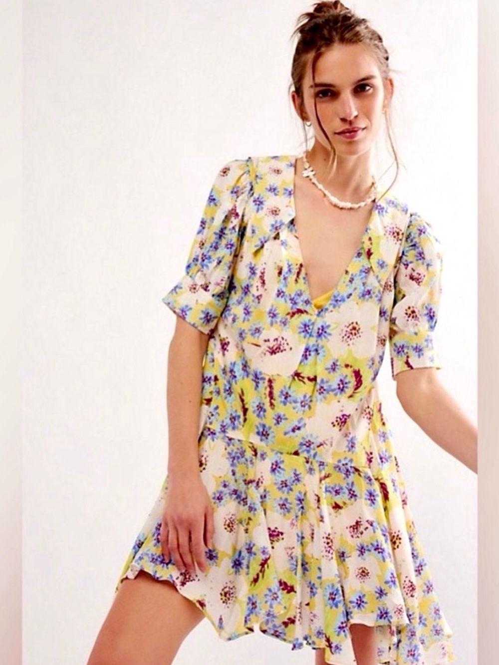 Free People Floral V-Neck Mini Dress